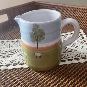 Hand-Painted Pastoral Scene Studio Pottery Creamer